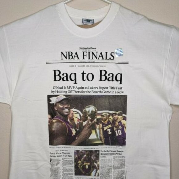 Vintage LA Lakers XL T-Shirt 2001 NBA Champions Baq to Baq Kobe Bryant Shaq New